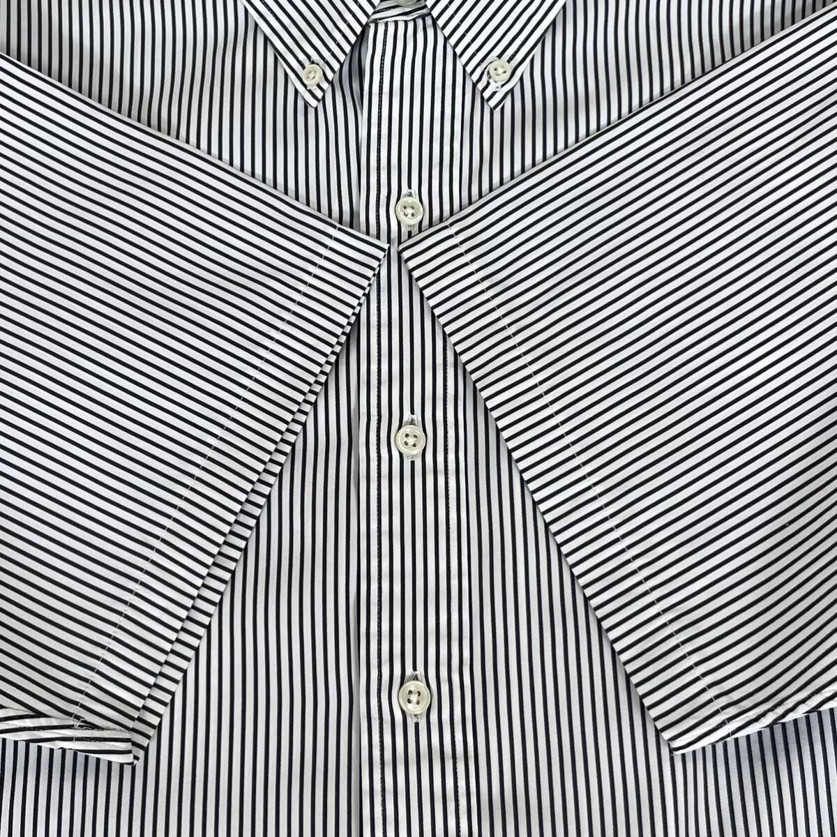 大人気デザイン☆ラルフローレン 刺繍ポニー 半袖 ボタンダウン ストライプシャツ BDシャツ ストライプ ブラック ホワイト L表記 90s 古着