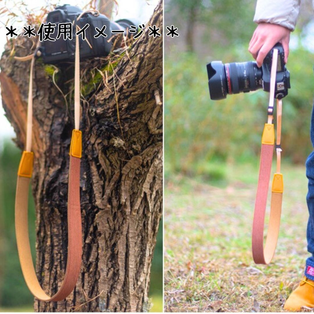 カメラストラップ デニムコットン 3cm幅 キャメル ブラウン系 シンプル 無地 滑り止め付き おしゃれ 丈夫な素材 コンデジ