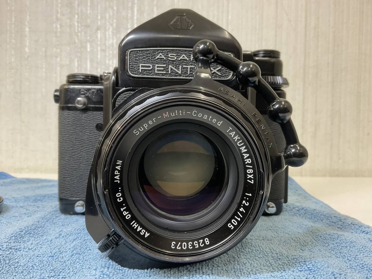 ASAHI PENTAX 6×7 カメラ・TAKUMAR/6×7 1:2.4/105・1:4/200・1:4.5/75 カメラ本体、レンズセット　動作未確認　現状　【5371】_画像2