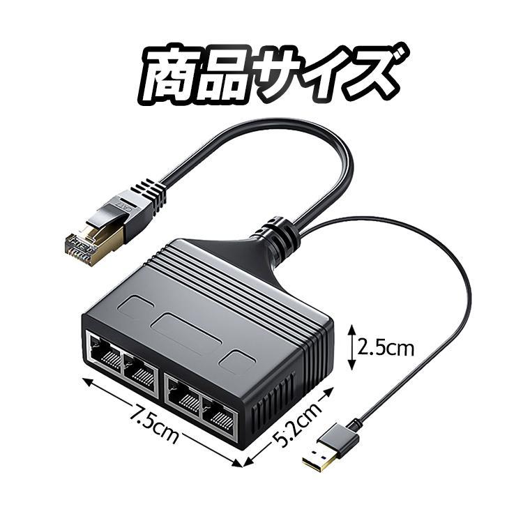 RJ45ネットワークスプリッター 1入力4出力 4台同時接続可 RJ45LAN分配器 USB給電 LAN中継コネクタ延長 100Mbps高速転送 LP-RJ1001_画像9
