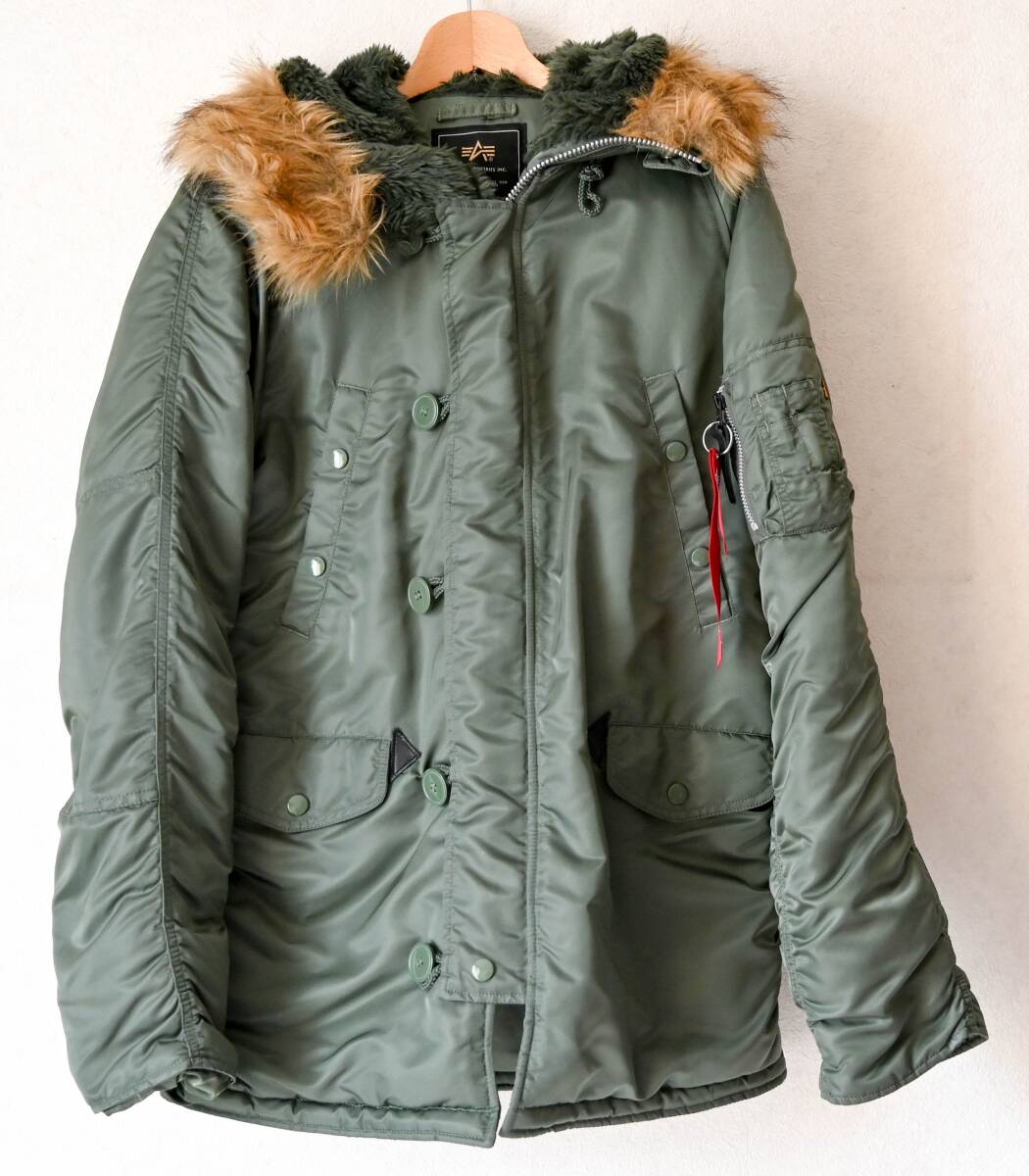 美品 ALPHA INDUSTRIES N-3B レッドリボン フライトジャケット アルファ ミリタリー ジャパンフィット M 20094-221グリーン系美品の画像1