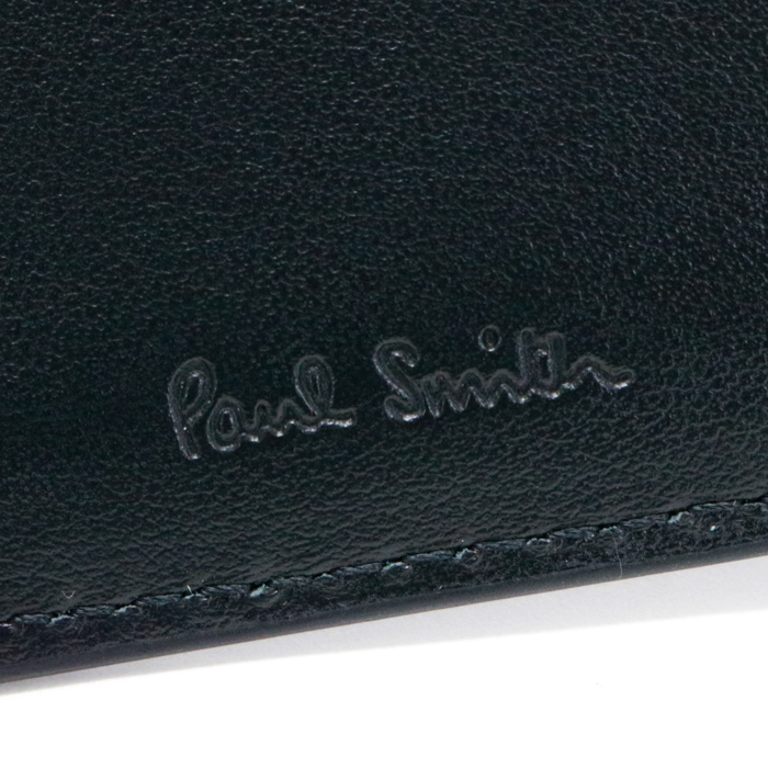 ポールスミス Paul Smith 二つ折り財布 カーフレザー マーケトリーストライプ ラビット P655 ブラック 極美品 中古_画像9