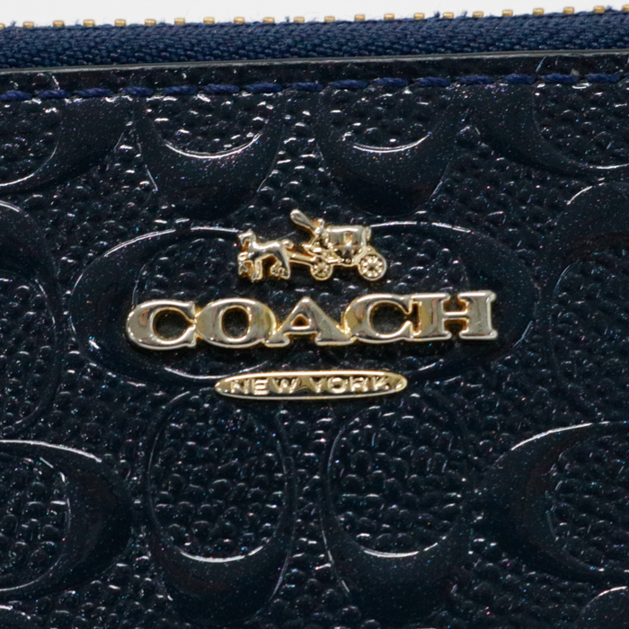 コーチ COACH アコーディオン ウォレット パテント レザー シグネチャー デボスド 型押し F54805 長財布 ネイビー 中古 may07002_画像5