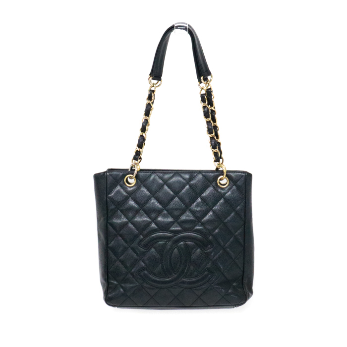 シャネル CHANEL チェーントート キャビアスキン レザー GD金具 マトラッセ ココマーク A50994 ハンドバッグ ブラック ゴールド 中古_画像2