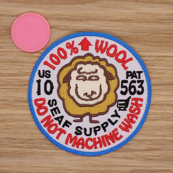 【Ｍサイズ】アイロンワッペン NO.1501 ＷＯＯＬ１００％ アメリカ 洗濯機禁止 羊 洗濯標示 人気 アップリケ 【郵便定形】_Ｍサイズです。