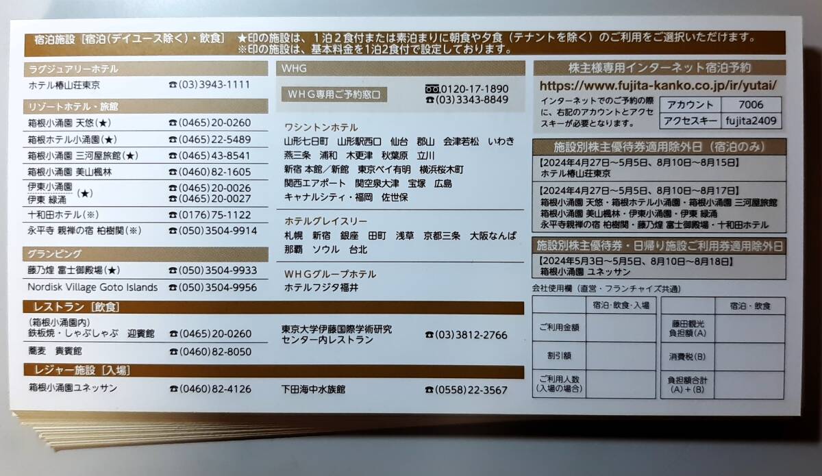 最新　藤田観光　株主優待 割引券40枚　2024年4月1日から2024年9月30日まで　普通郵便送料無料です _画像2