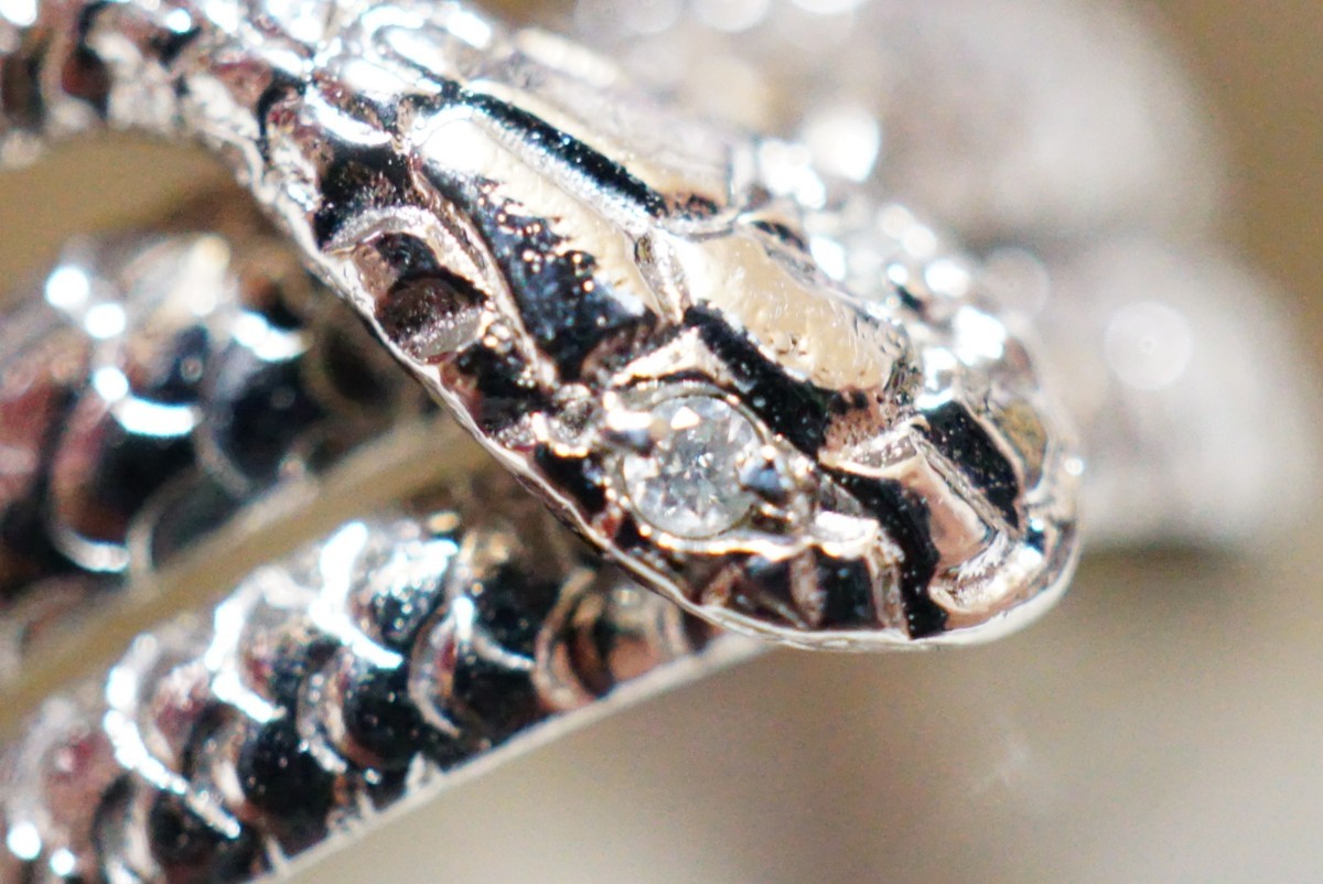 56 天然ダイヤモンド 蛇 シルバー リング 指輪 ヴィンテージ アクセサリー SILVER刻印 アンティーク 宝石 ダイヤ 装飾品_画像2