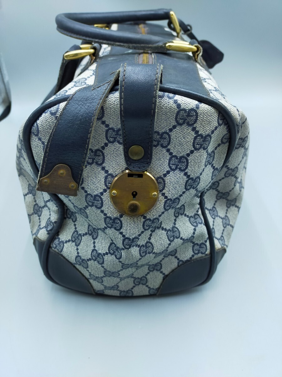 □GUCCI ボストンバッグ オールド グッチ GG柄 ネイビー レザー_画像3