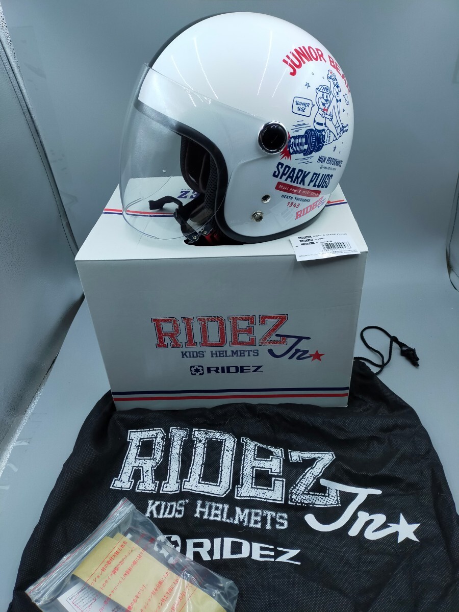 ●RIDEZ Jr. SPARK PLUGS キッズヘルメット ジェットヘルメット ホワイト×ブラック 55cm未満_画像1
