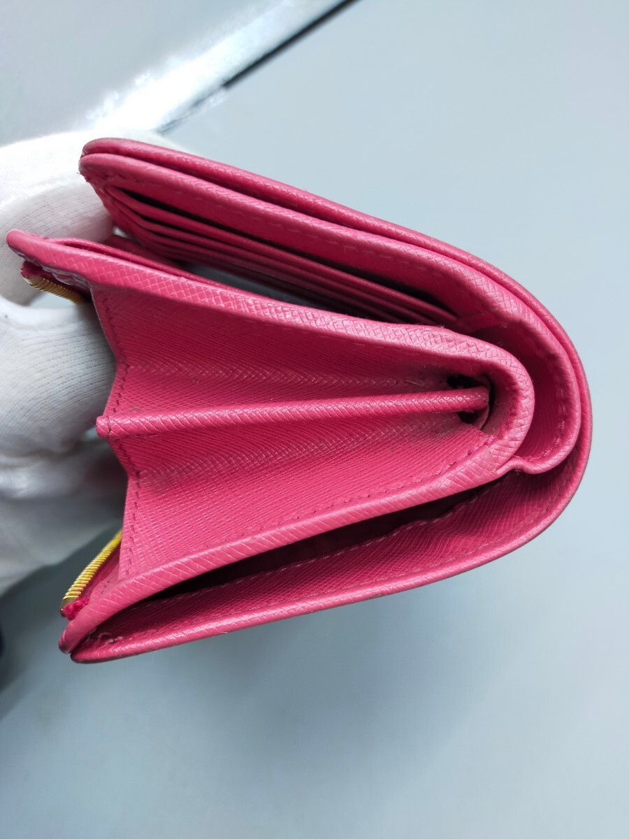 ○PRADA サフィアーノ プラダ 二つ折り財布 ピンク レザー コンパクトウォレット 財布の画像7