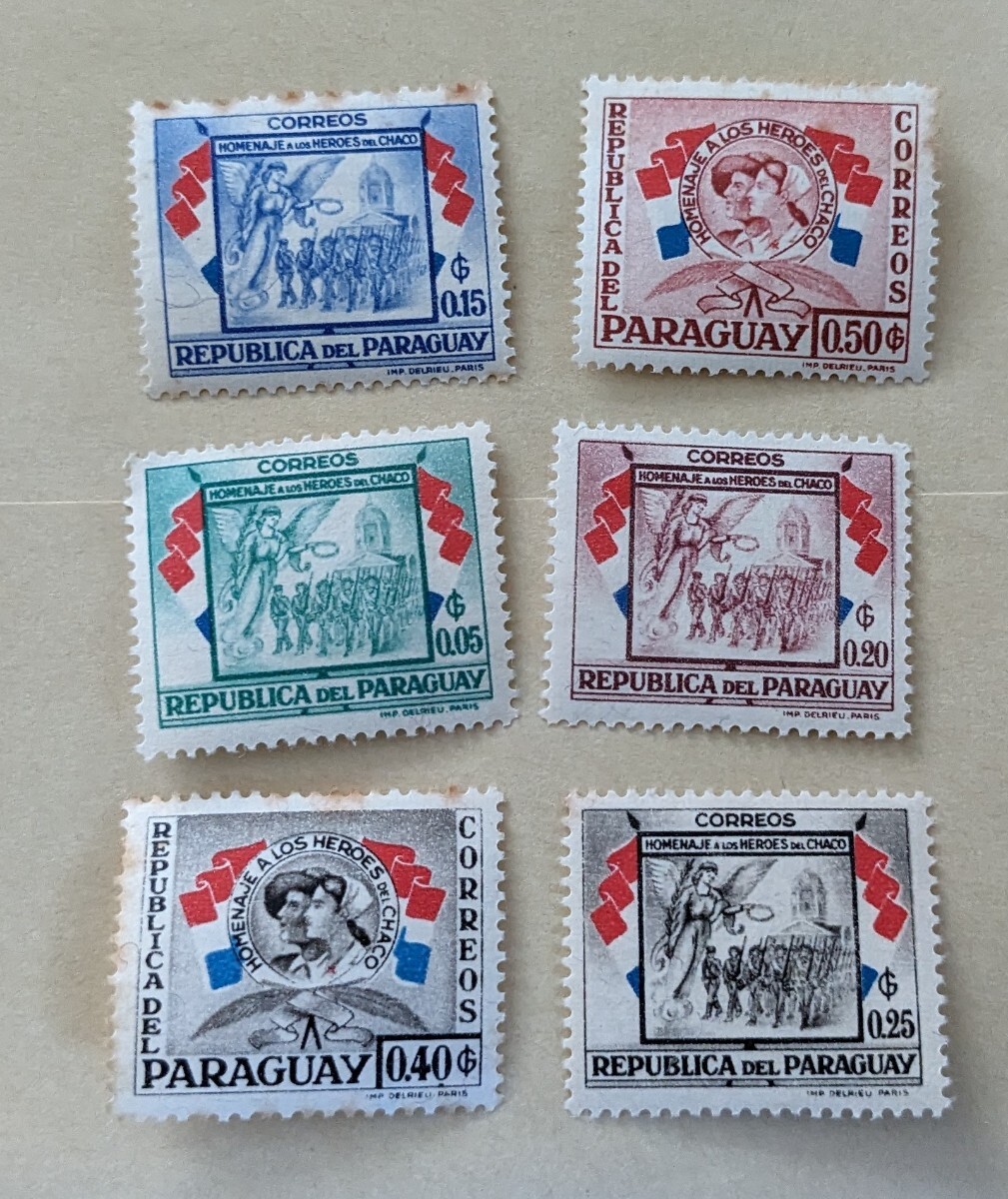 パラグアイ　未使用　切手　６枚　1957年　チャコ戦争の英雄_画像1