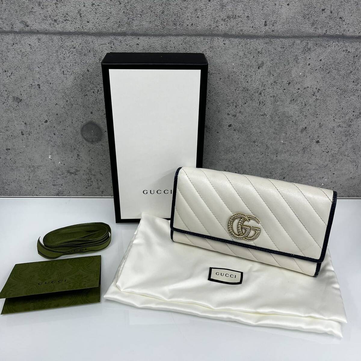 ☆【GUCCI/グッチ】レディース 長財布 GG マーモント キルティング コンチネンタル ウォレット レザー ホワイト ブルー ゴールド 573809_画像2