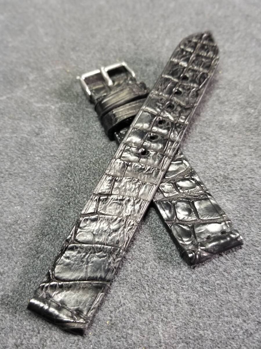 18mm 本物 クロコダイル 時計ベルト　 裏側防水 半艶ブラック genuine crocodile leather._画像1