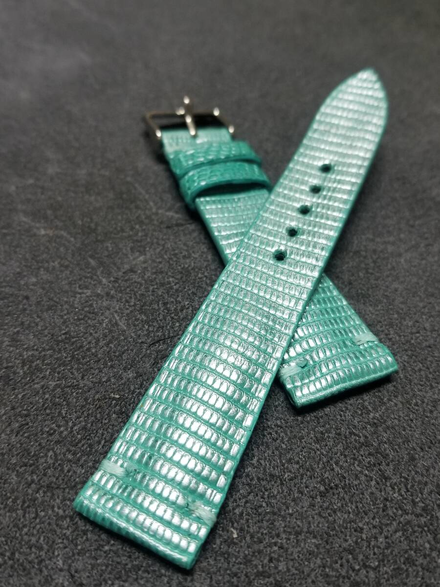 20mm 本物 リザード 裏側防水 ライトブルー ラメ入り genuine lizard leather_画像1