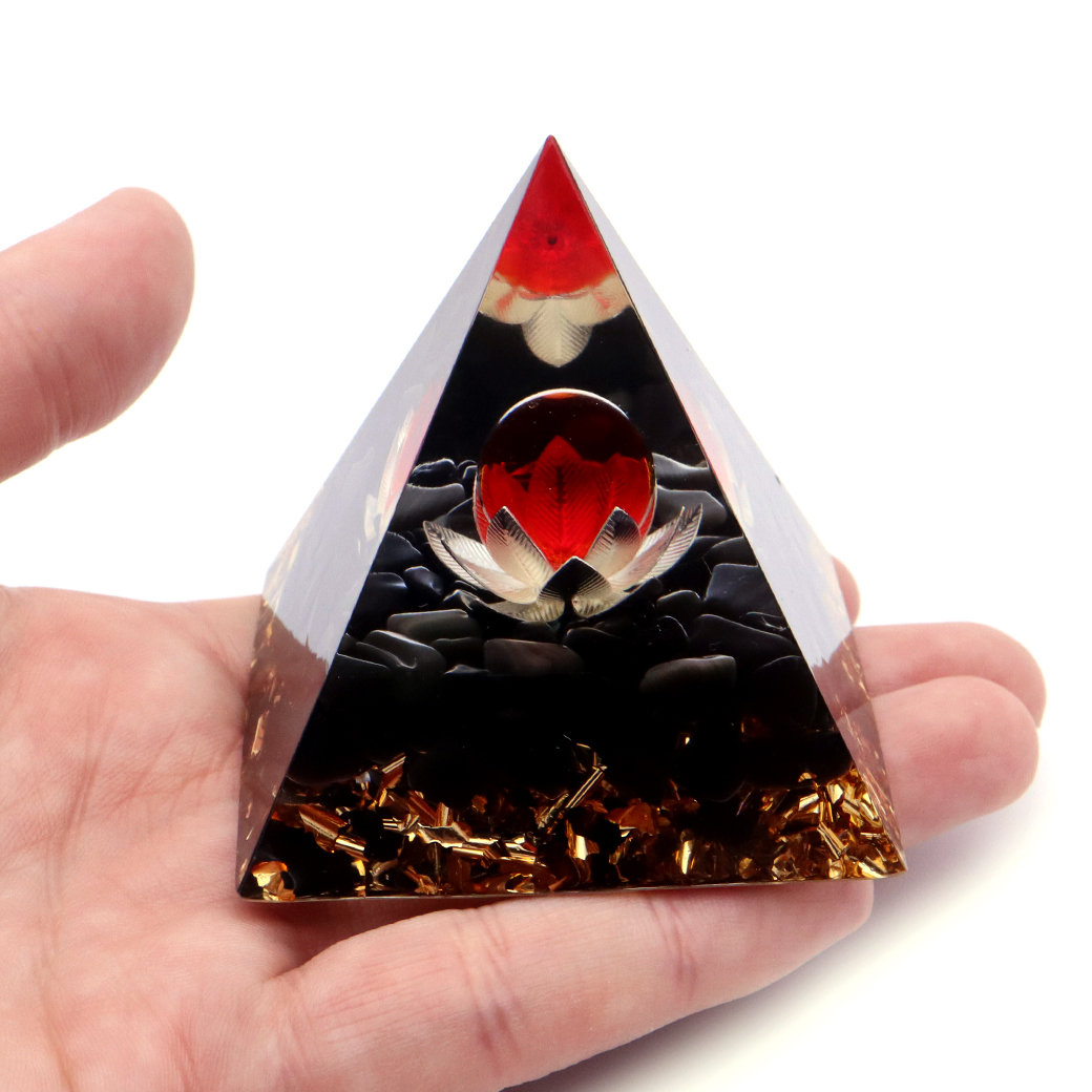 オルゴナイト ピラミッド オブシディアン さざれ 黒曜石 蓮の花 orgonite pyramid 置物 天然石 パワーストーン 浄化 No13_画像5