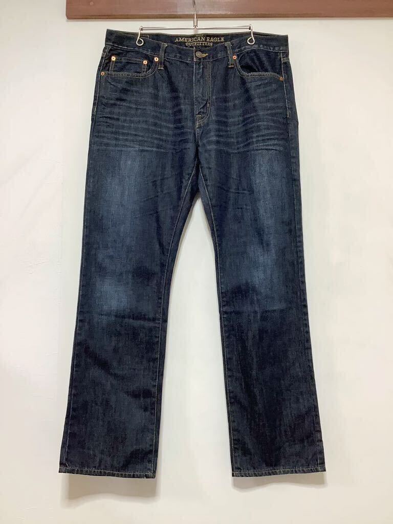 D-1273 AMERICAN EAGLE アメリカンイーグル デニムパンツ W36 ユーズド加工 ジーンズ オリジナルストレート ジーパン 濃紺_画像1