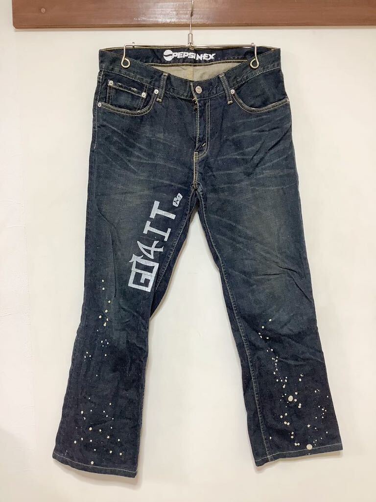 G-1226 Levi's PEPSI.NEX リーバイス ペプシ コラボ 507 デニムパンツ W33 ユーズド加工 ブーツカット ペインター ジーンズ ジーパン_画像1