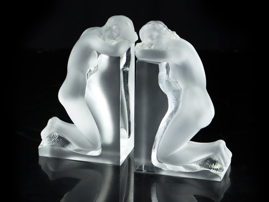 魁◆本物保証 LALIQUE ラリック レブリー ブックエンド クリスタルガラス 高さ22.5㎝ 本立て ブックスタンド 裸婦の画像2