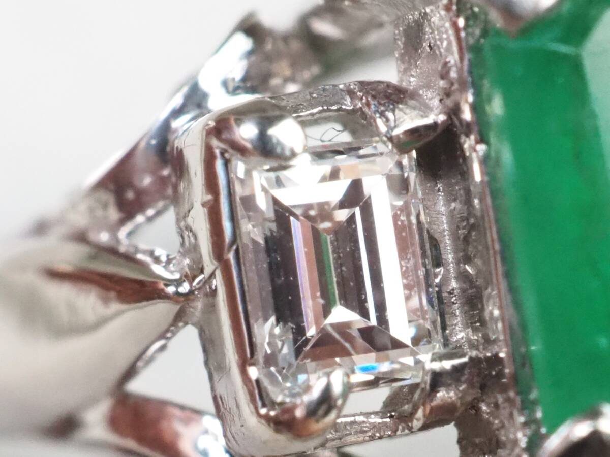 【3372D】PM850プラチナ 天然エメラルド 天然ダイヤモンド E 1.20ct/D 0.28ct/5.2g リング 指輪 ♯13の画像4