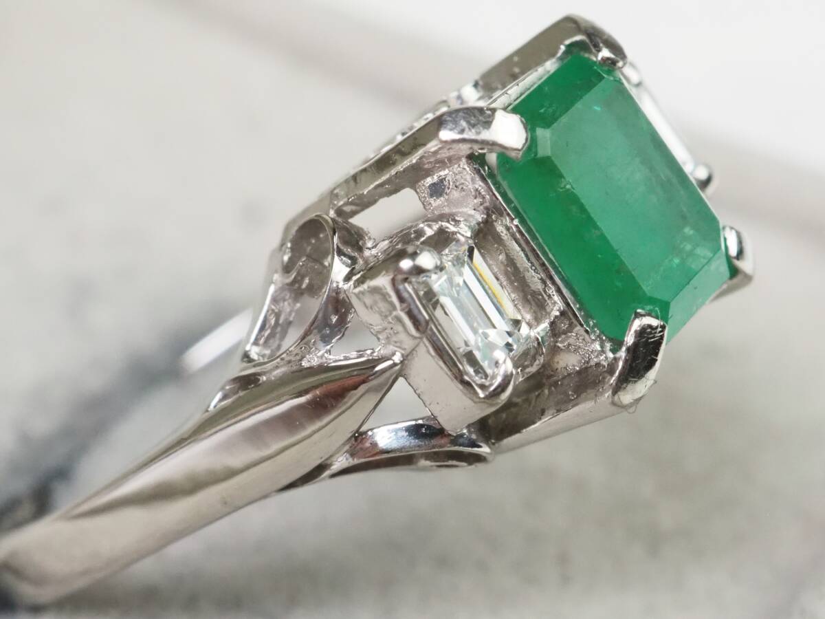 【3372D】PM850プラチナ 天然エメラルド 天然ダイヤモンド E 1.20ct/D 0.28ct/5.2g リング 指輪 ♯13の画像5