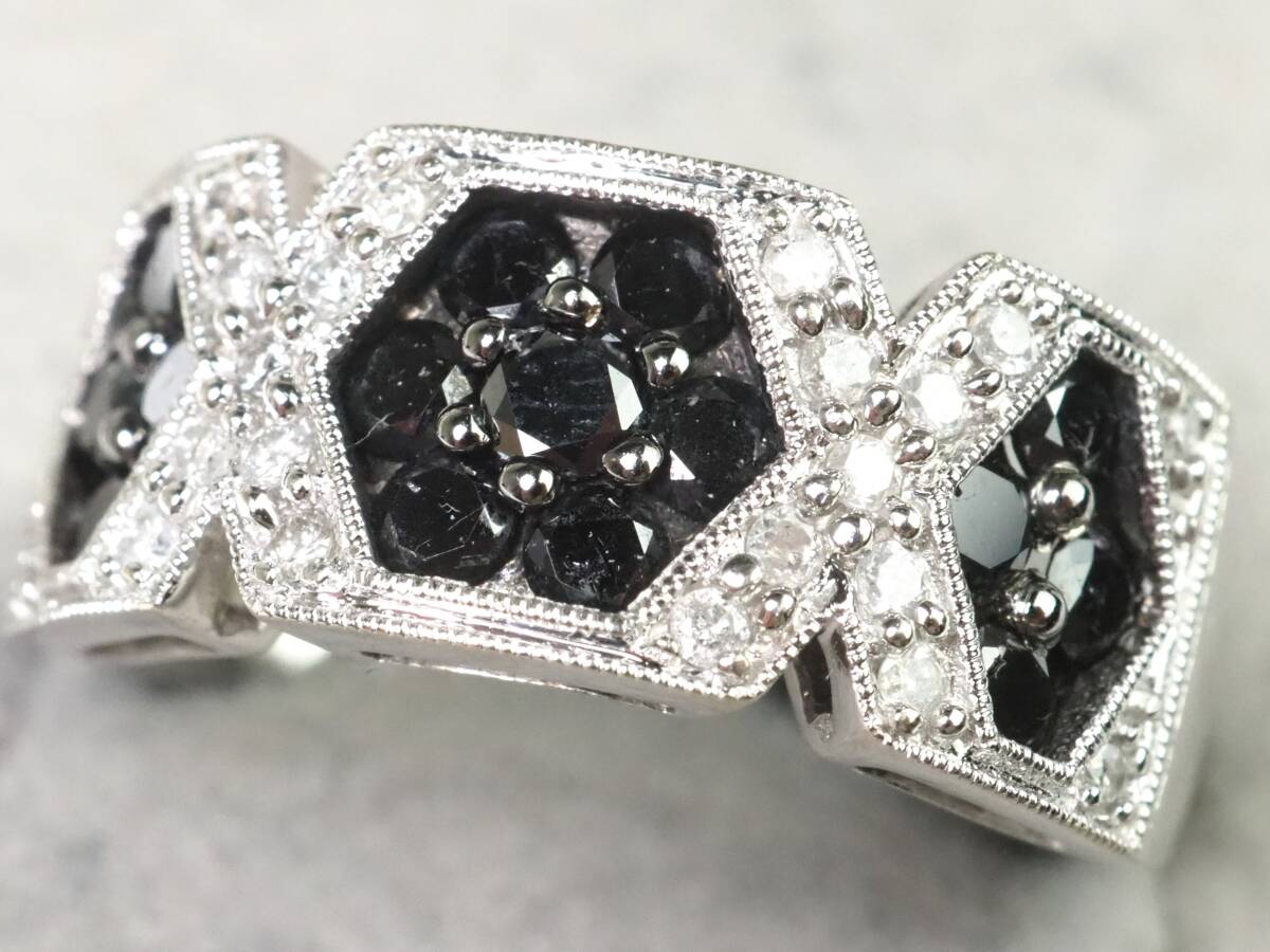 K18WG белое золото натуральный чёрный бриллиант Monde натуральный прозрачный бриллиант 1.00ct/4.8g кольцо кольцо #12