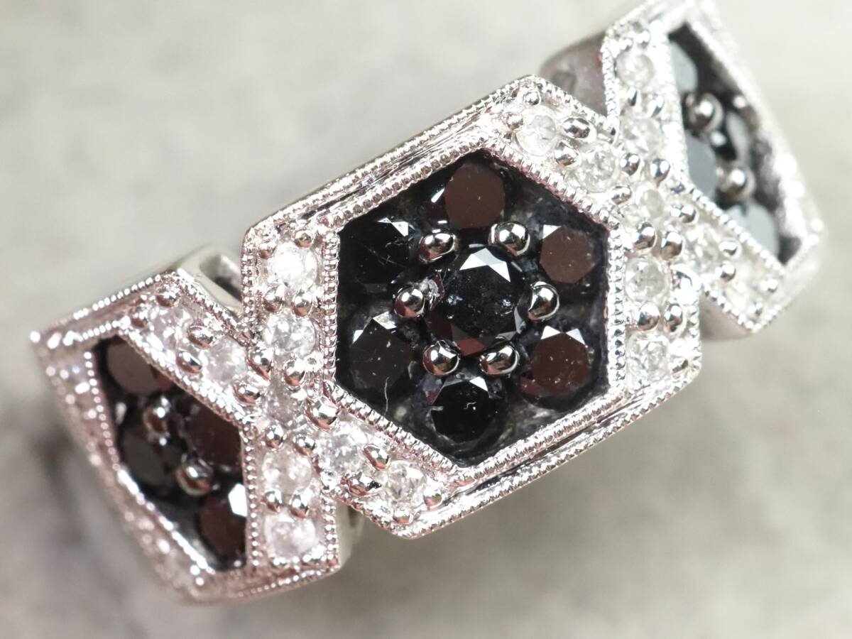K18WG белое золото натуральный чёрный бриллиант Monde натуральный прозрачный бриллиант 1.00ct/4.8g кольцо кольцо #12