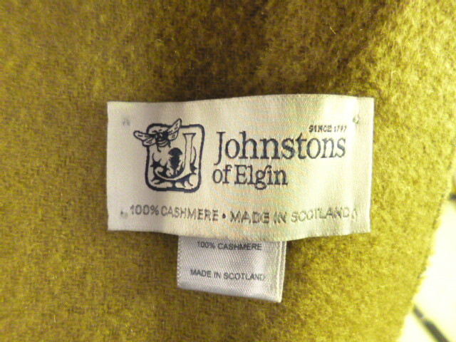 ｍ1281 JOHNSTONS OF ELGIN ジョンストンズ カーキ/ダークブルー カシミヤ100% スコットランド製 大判 ストール マフラー ショール_画像2