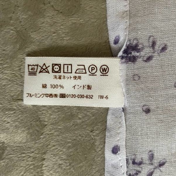 未使用　Kapada Rang 綿100% スカーフ　ストール　ブロックプリント　花柄　白　インディゴ 薄紫　コットン　カプララング　インド製_画像10