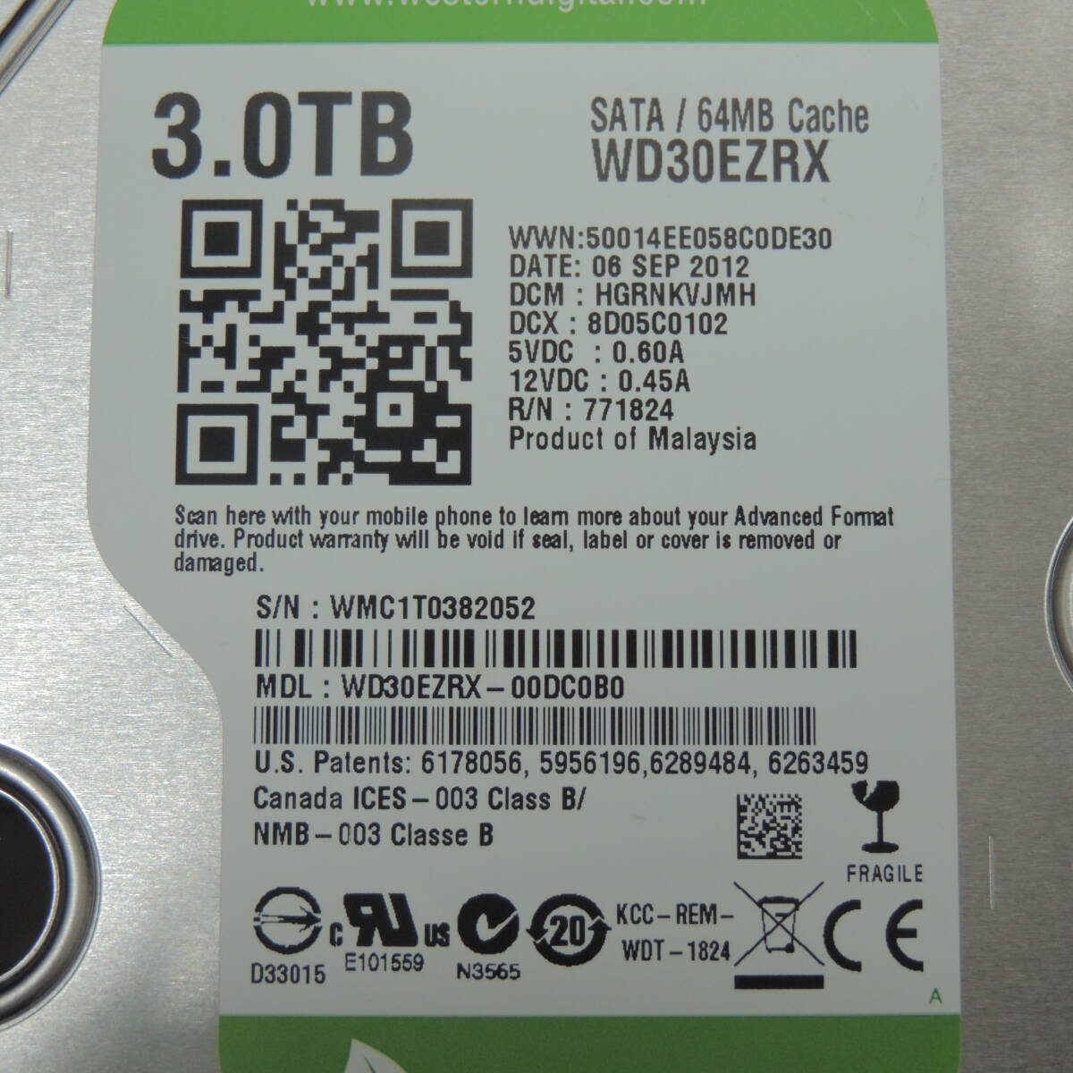 【2台まとめ売り/検品済み】WD 3TB HDD WD30EZRX【使用時間：7929h・7929h】管理:j-82_画像5