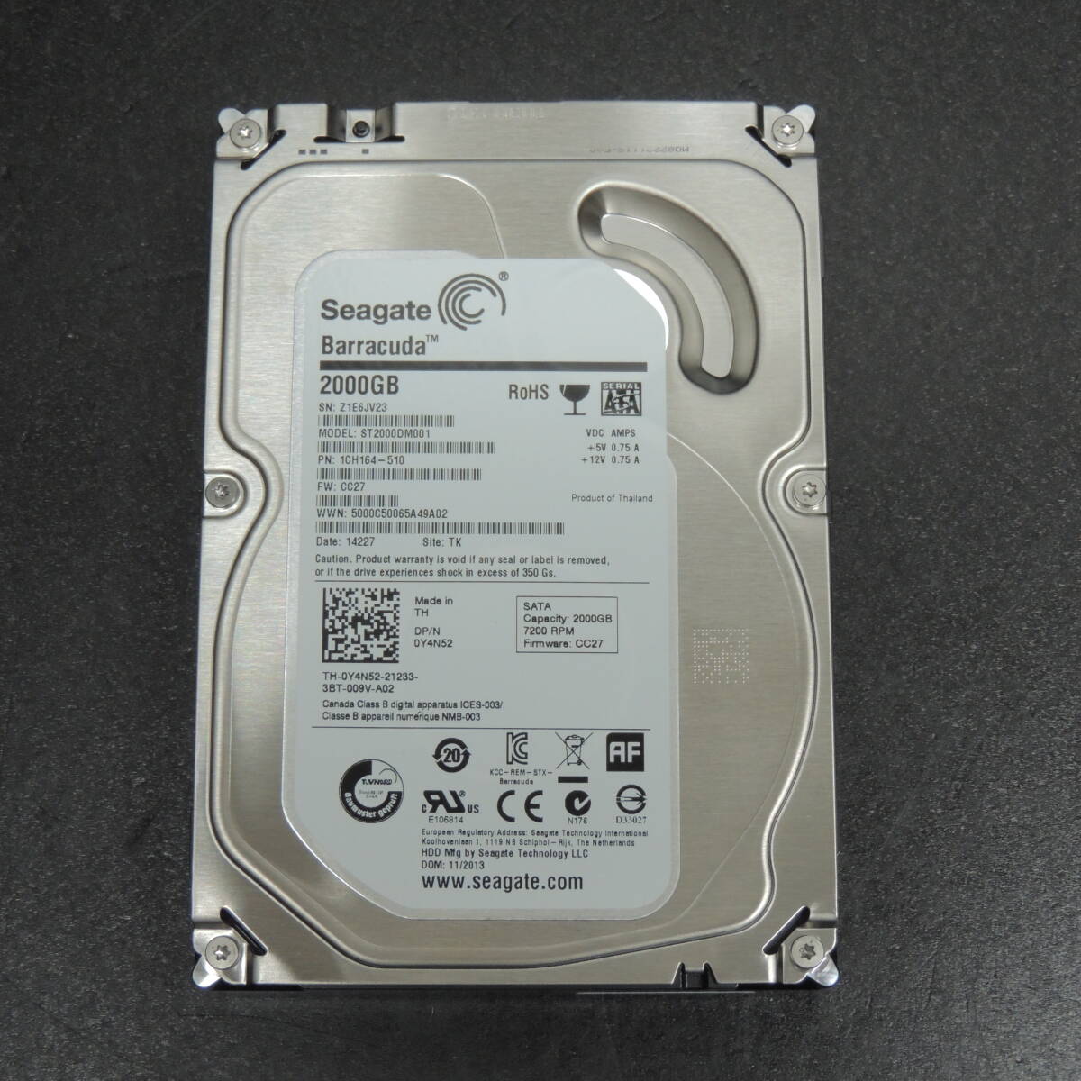 【検品済み/使用0時間】Seagate 2TB HDD ST2000DM001 管理:ア-18の画像1