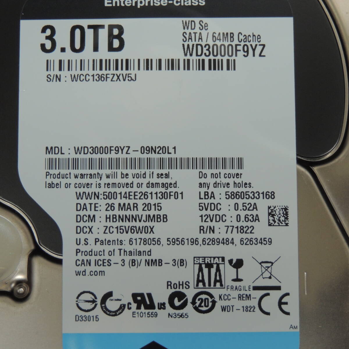 【検品済み/使用2536時間】WD 3TB HDD WD3000F9YZ 管理:イ-12_画像3