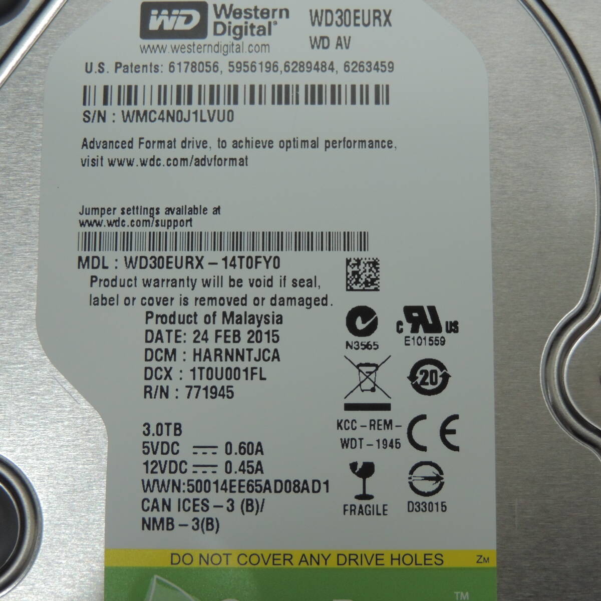 【検品済み/使用2227時間】WD 3TB HDD WD30EURX 管理:イ-51_画像3