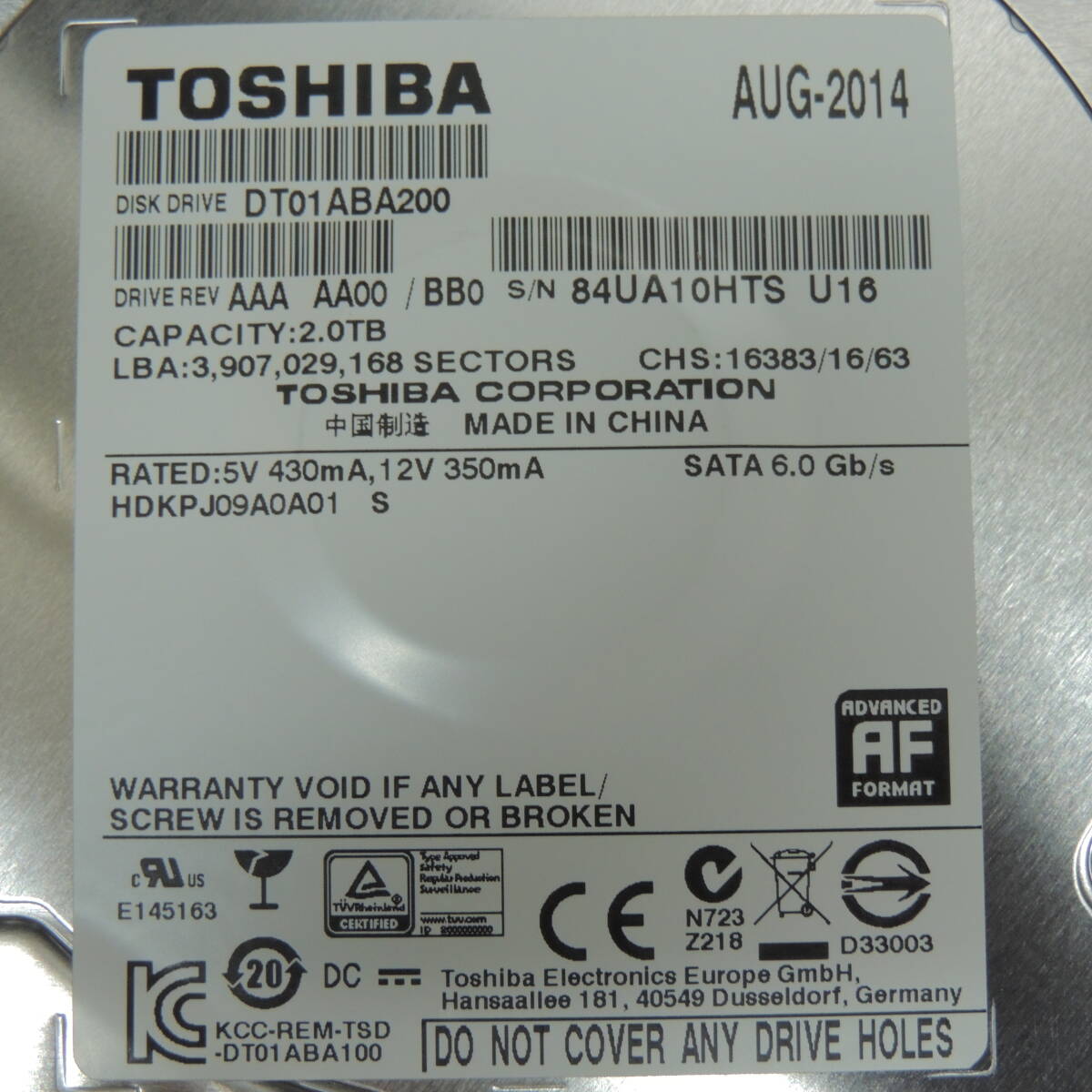 【検品済み/使用2463時間】TOSHIBA 2TB HDD DT01ABA200 管理:イ-98_画像3