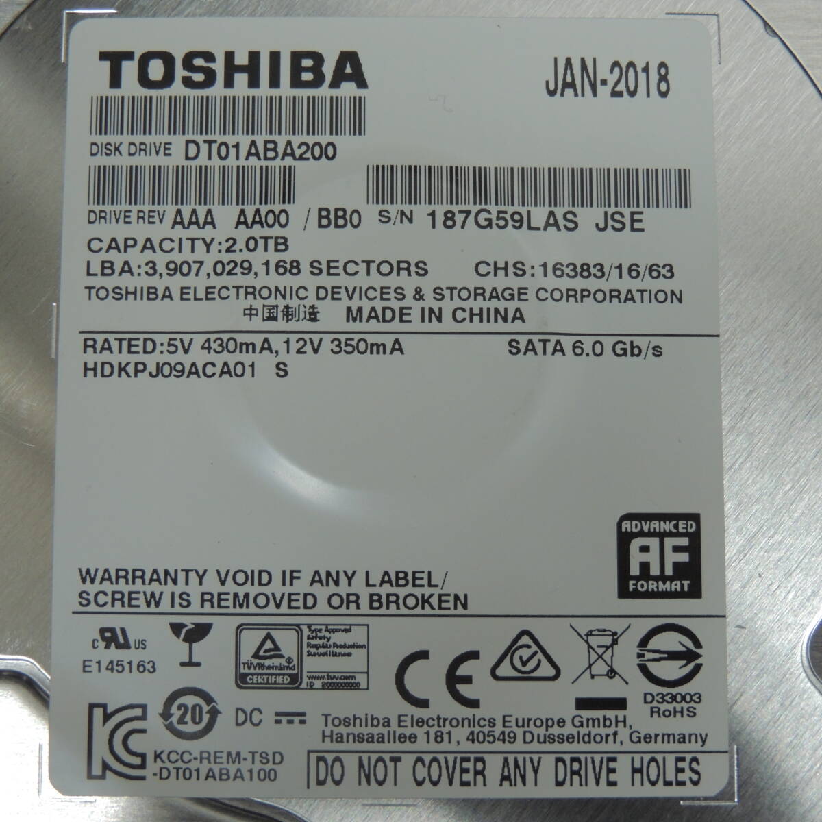 【検品済み】TOSHIBA 2TB HDD DT01ABA200 (使用6033時間) 管理:イ-100_画像3