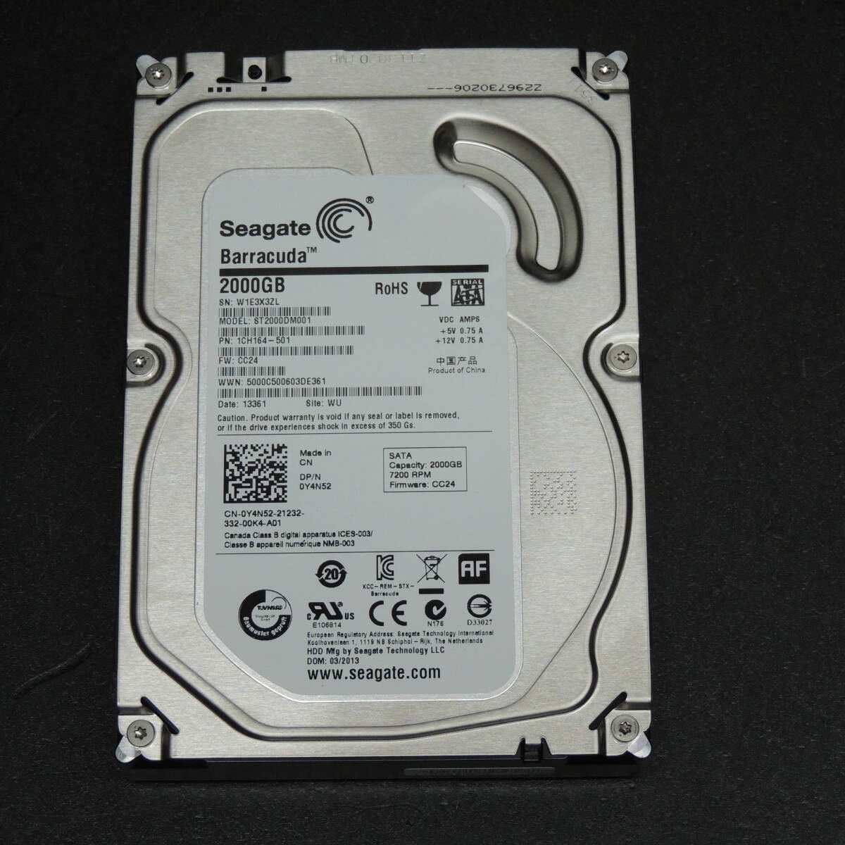 【検品済み/使用624時間】Seagate 2TB HDD ST2000DM001 管理:ウ-82_画像1