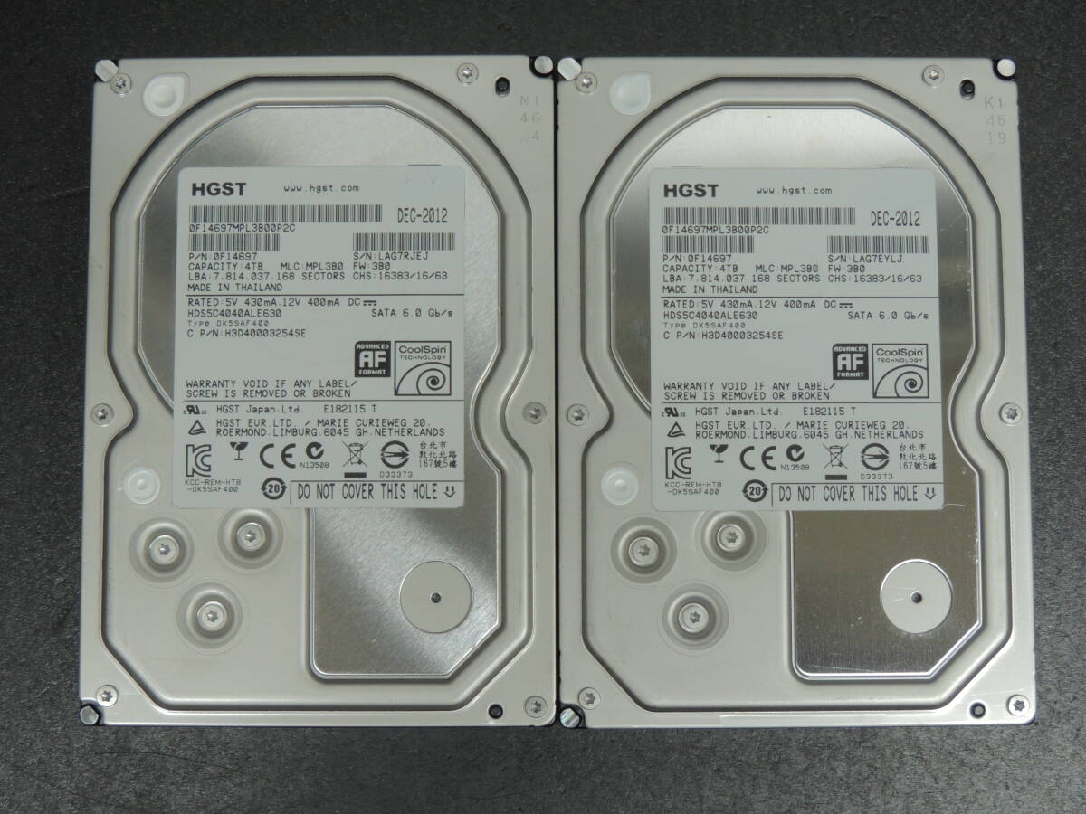 【2台まとめ売り/検品済み】HGST(Hitachi) 4TB HDD HDS5C4040ALE630 【使用時間89h・89h】 管理:ア-93_画像1