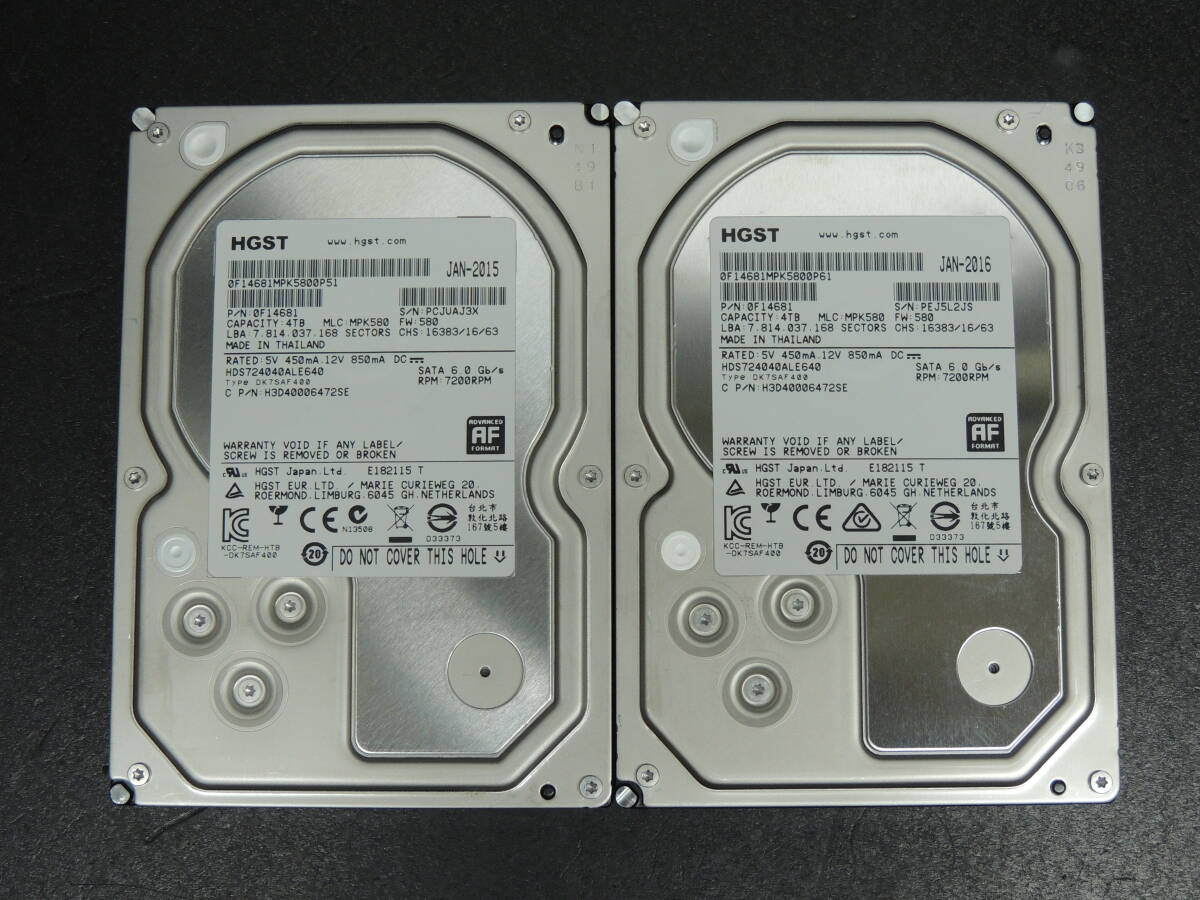 【2台まとめ売り/検品済み】HGST 4TB HDD HDS724040ALE640 【使用時間1151h・1351h】 管理:ウ-80_画像1