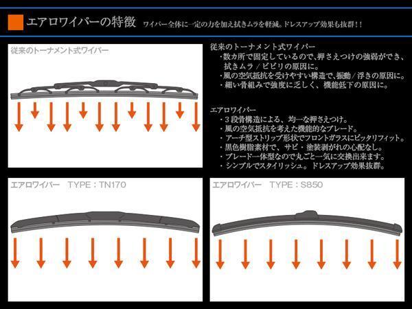 トヨタ ヴォクシー AZR60/65G H13.11～H19.5 対応 エアロワイパーブレード 650mm-350mm グラファイト加工 2本セット_画像2