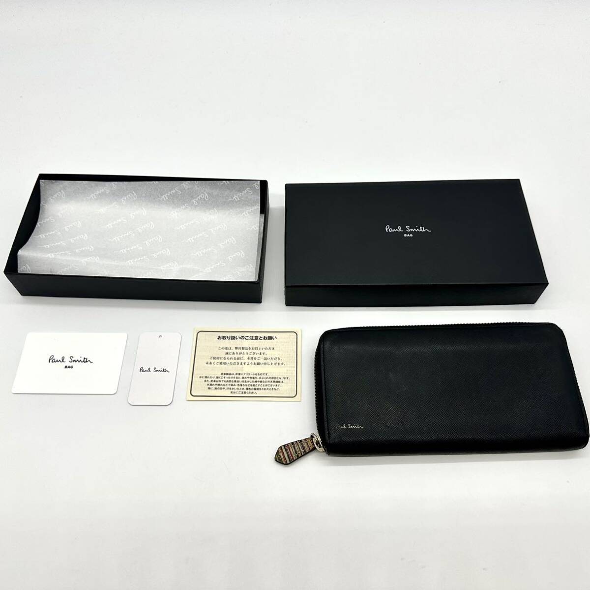 【極美品】ポールスミス Paul Smith 財布 長財布 wallet ラウンドファスナー マルチストライプ メンズ ビジネス ブラック シュリンクレザー_画像3