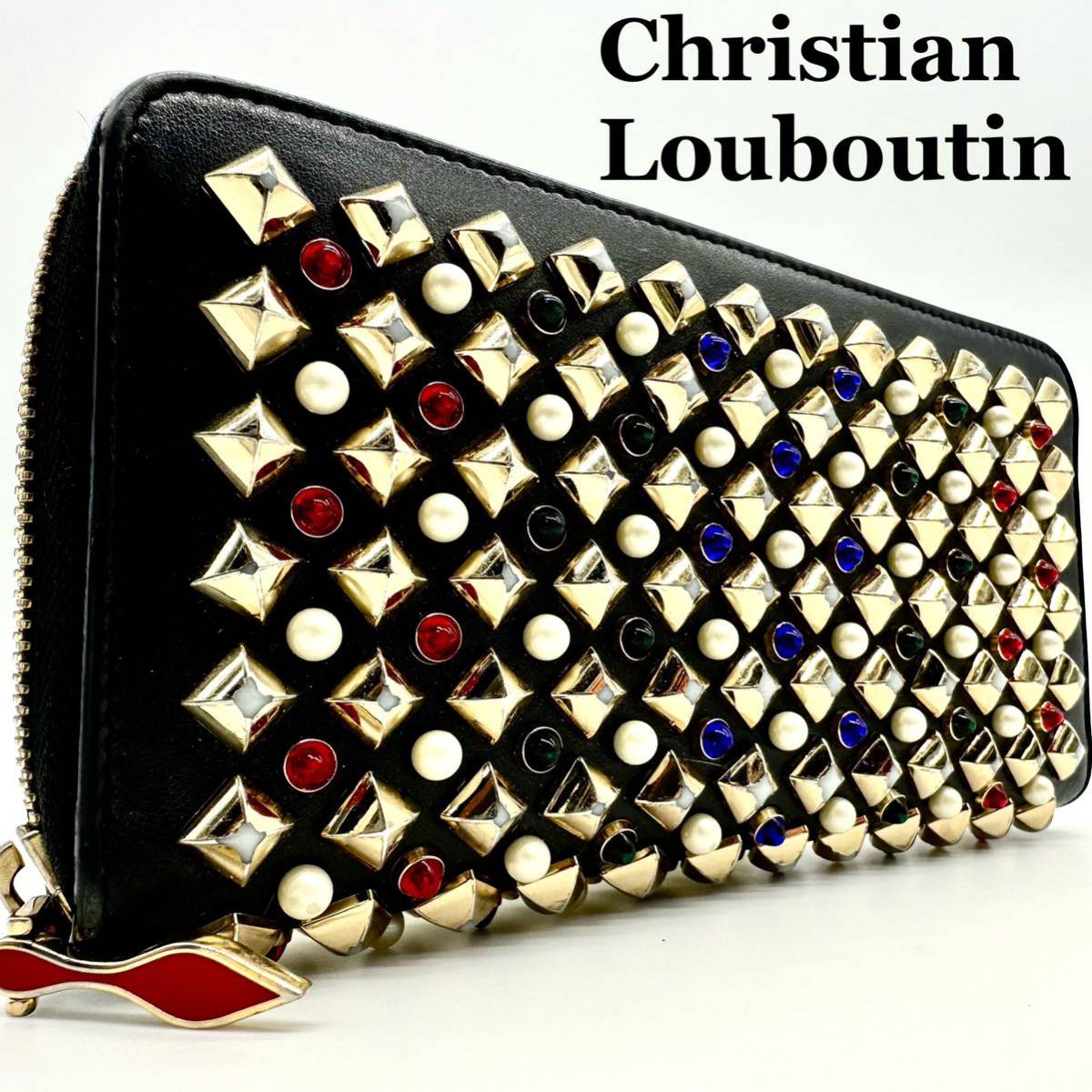 【極美品】クリスチャンルブタン Christian Louboutin パネトーネ 財布 長財布 wallet ラウンドファスナー スタッズ ブラック レザー_画像1