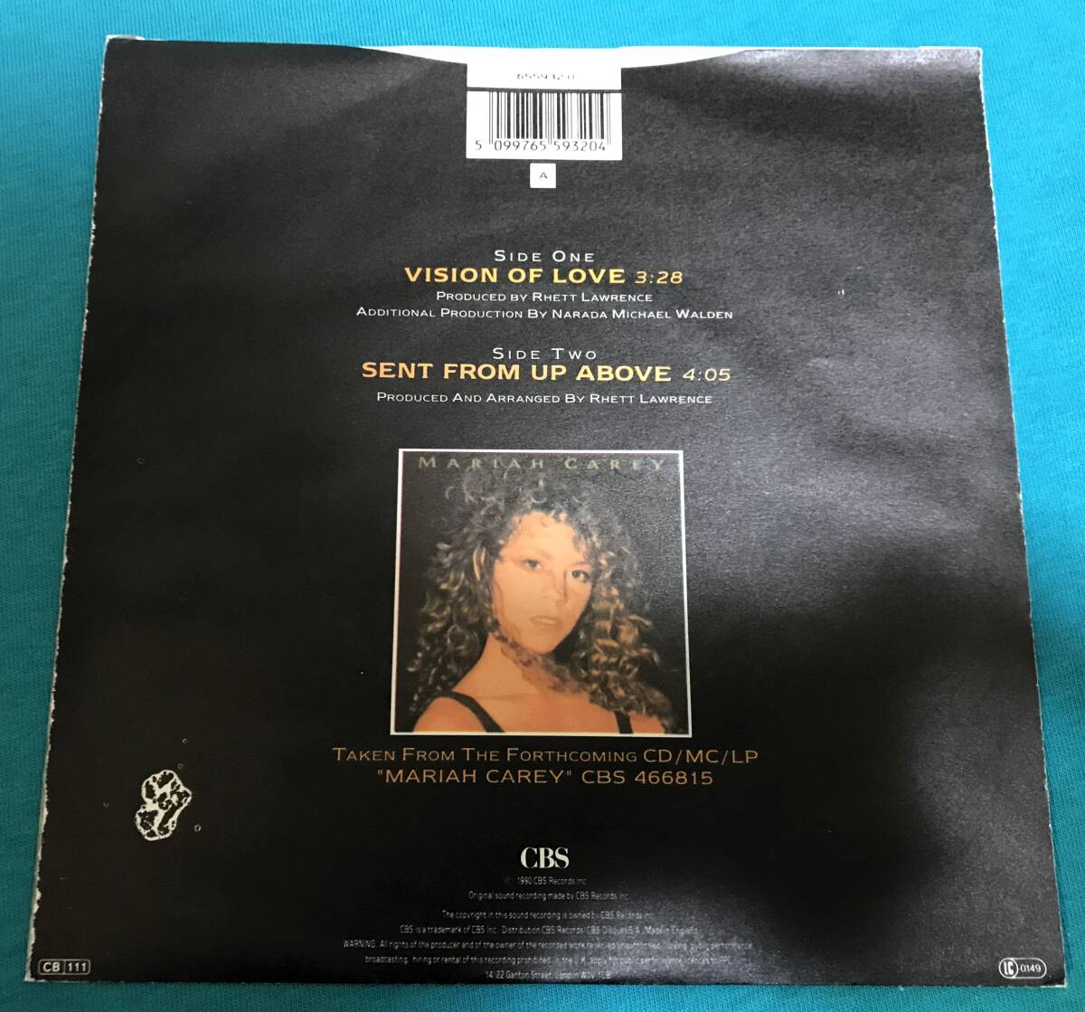 7”●Mariah Carey / Vision Of Love UKオリジナル盤 CBS 655932 0_画像2