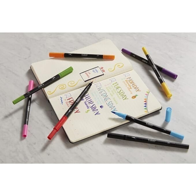 ビック(Bic) 水性 ペン 筆ペン 塗り絵 カラー セット Intensity デュアルチップ マーカー 12色セット⑦