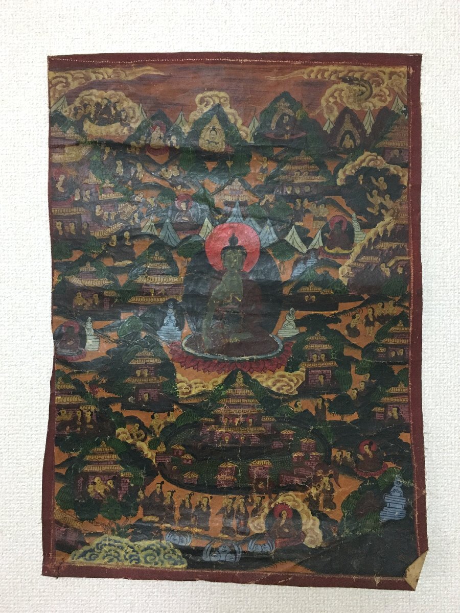 タンカ　35x49cm　　　　　　　肉筆画　チベット　マクリ　仏画　曼荼羅　中国画　密教　仏教美術