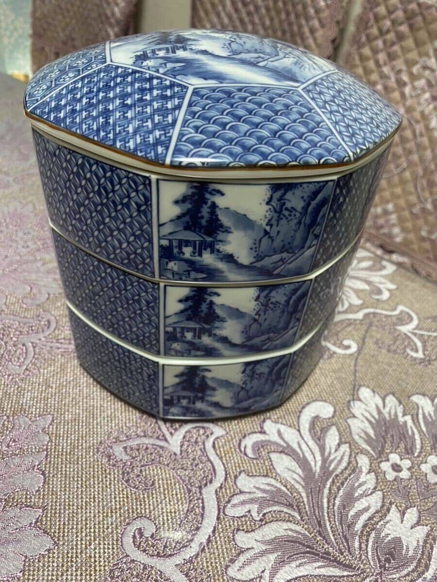 日本の器 新しい伝統工芸 山水 三段重 庫山窯 前畑陶器 未使用品の画像4