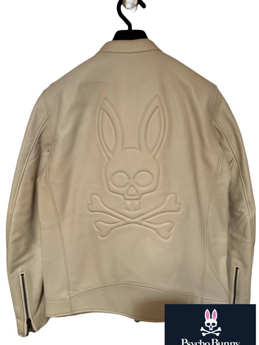 Psycho Bunny（サイコバニー ）　シープレザー　スタンドカラー　ライダースジャケット　Mサイズ アイボリーカラー