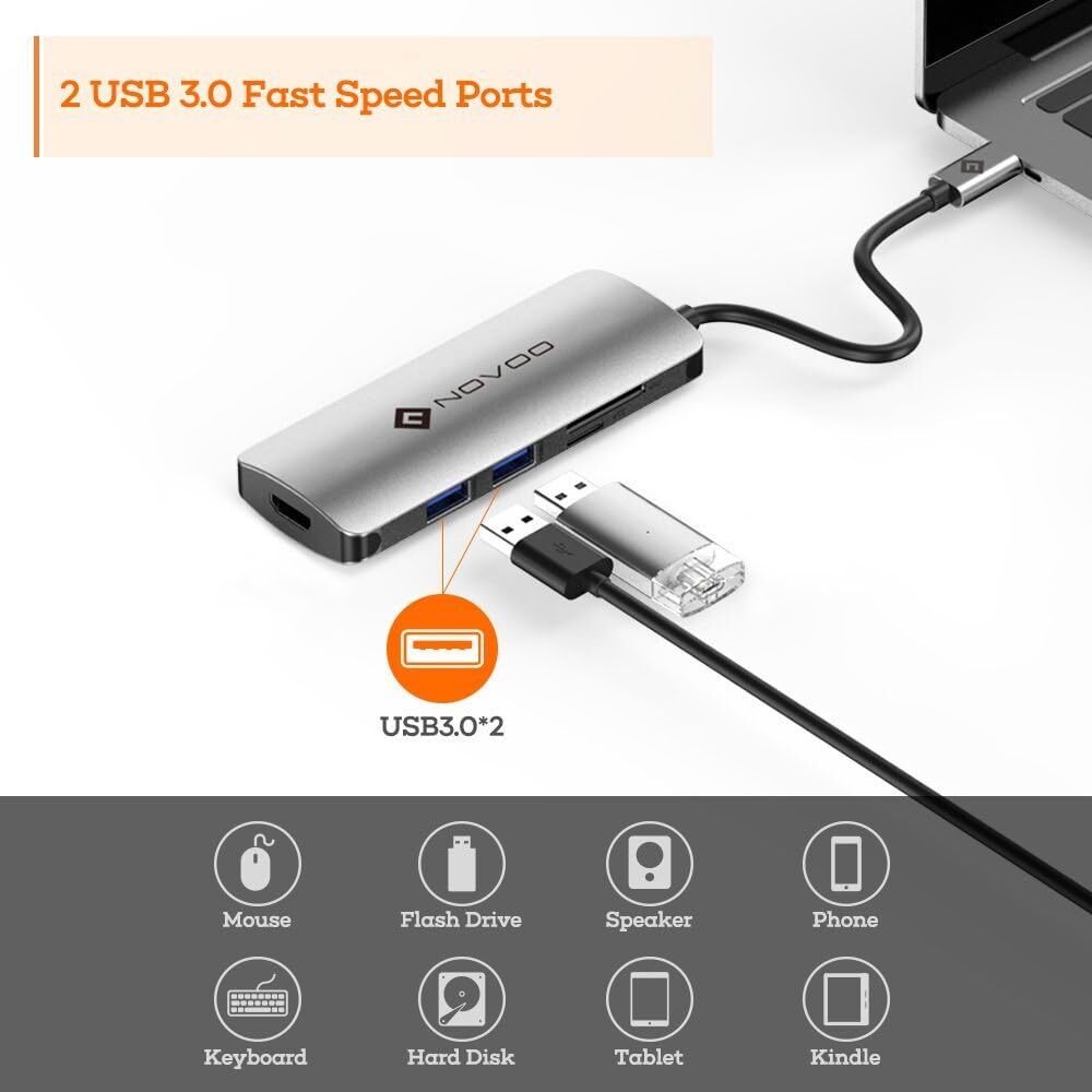 NOVOO USB C ハブ 6 in 1アルミニウム PD対応