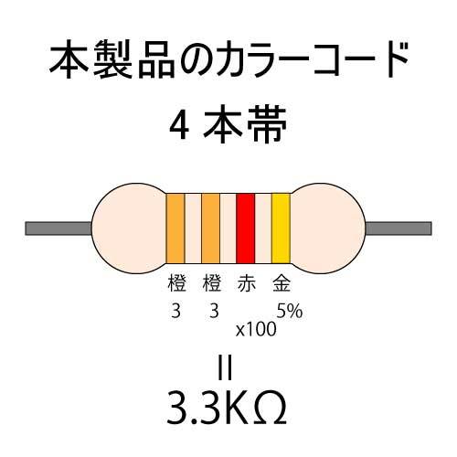 カーボン抵抗【炭素被膜抵抗】 3.3KΩ (1/2Ｗ ±5%) 10本 〒84～ #04H2の画像2