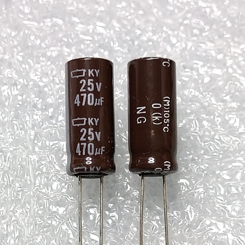 【日本ケミコン】 KY 低ESR 低Z　高温度 高周波平滑用 電解コンデンサー 25V 470μF 105℃ 470uF 10個＝1セット　〒84～　#07G4_直径８×高２０ｍｍ