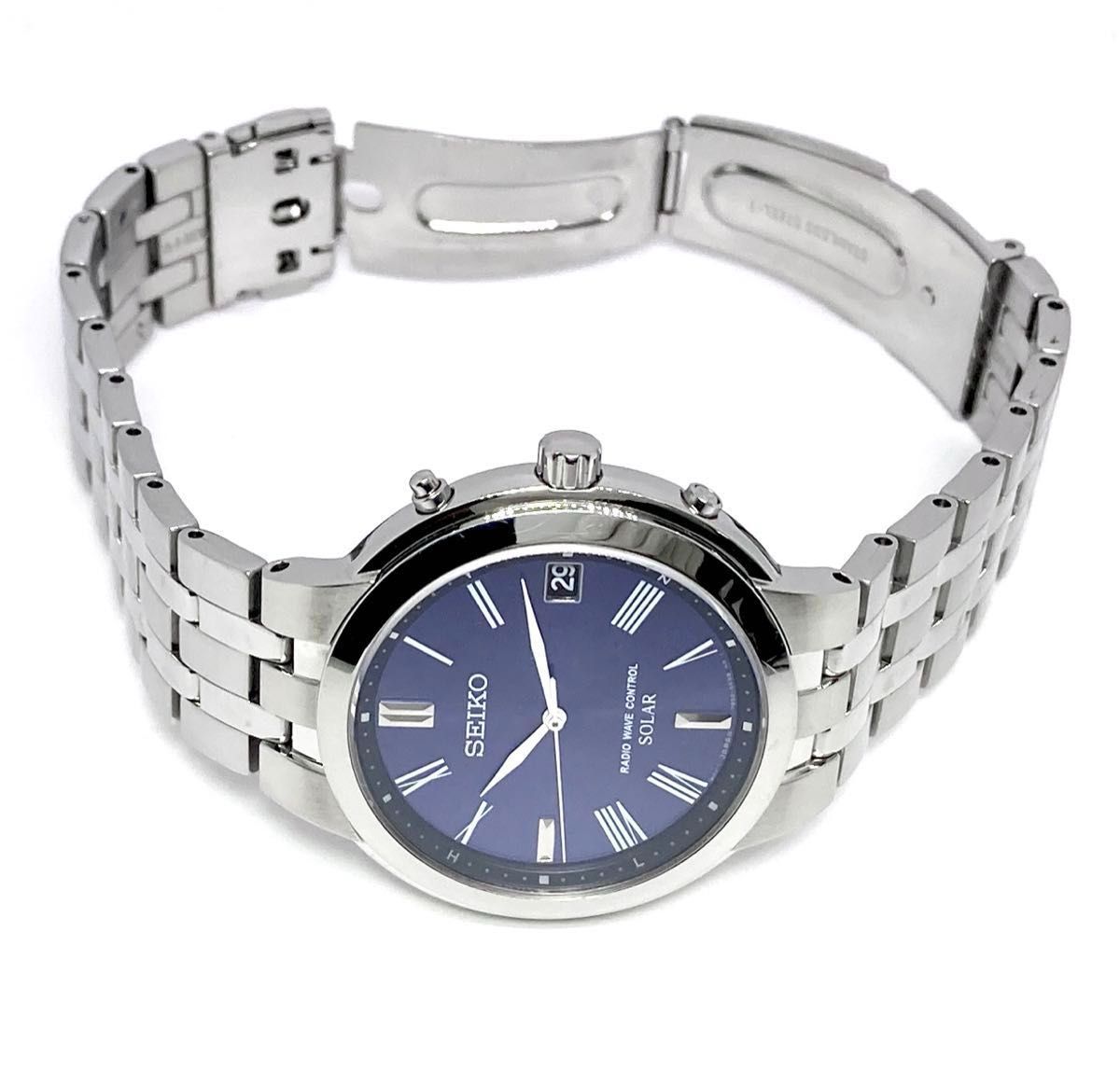 SEIKO 電波ソーラー 7B52-0AH0 デイト ネイビー文字盤 SEIKO セイコー 電波ソーラー 腕時計 7B52 ネイビー文字盤