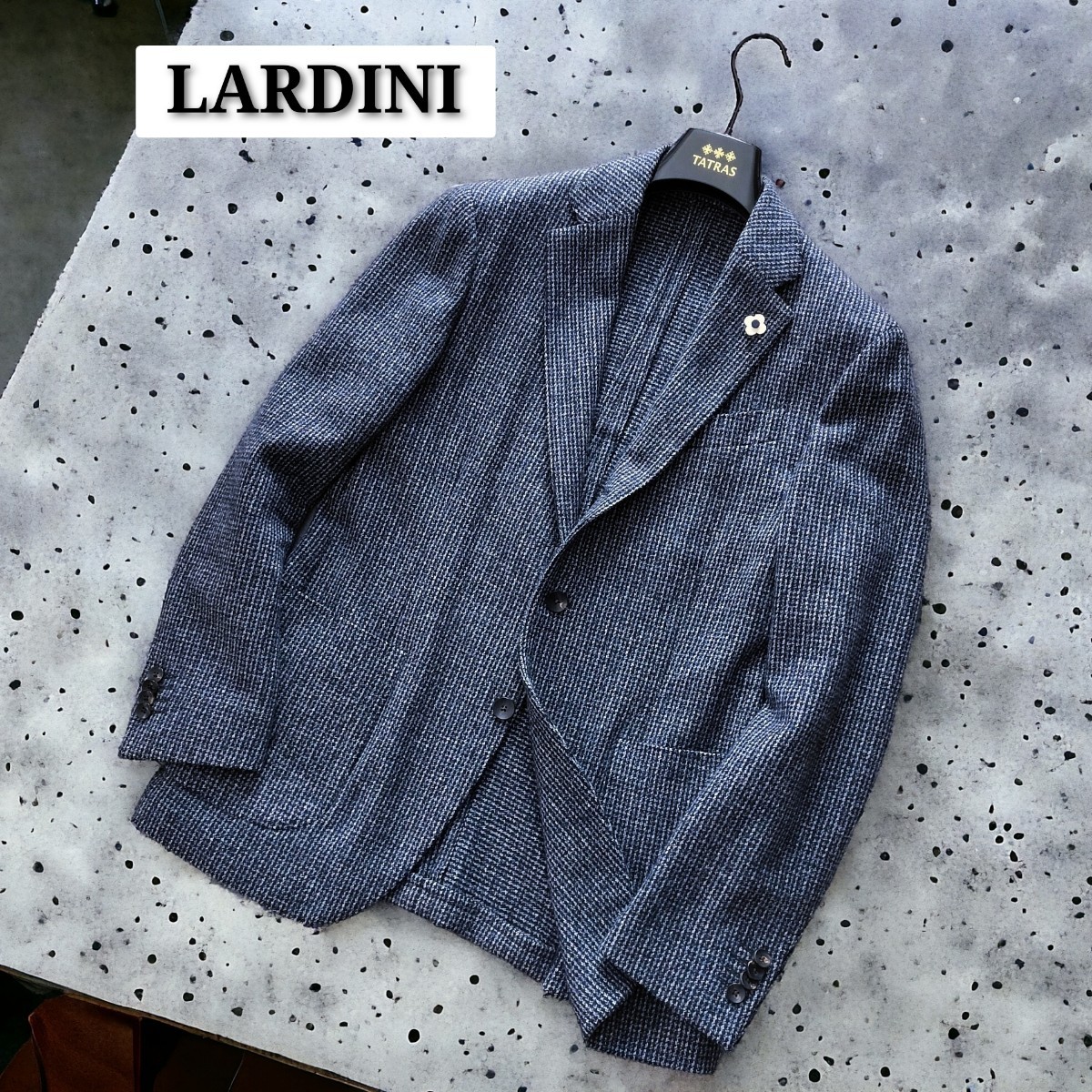 未使用級☆LARDINI テーラードジャケット 最高級メランジウール ネイビージャケット 紺ブレザー アンコン イタリア製 48 ブートニエール1円_画像3